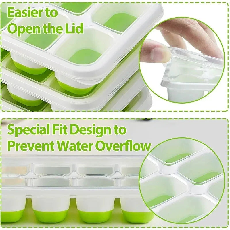 Ice Cube Tray Mold with Lid Silicone Square 14 Cube Easy Release Ice Cube Molds Summer Kitchen Bar DIY Iced Cocktail Freeze Tool