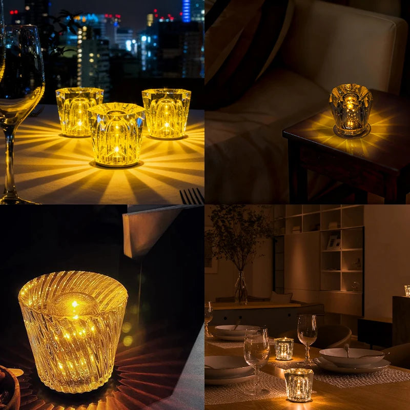 Crystal LED Table Lamp USB Brightness Adjustment Diamond LED Night Light Bedside Table Restaurant Bar Rechargeable Romantic Lamp