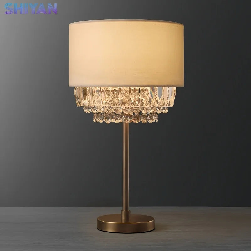 Retro Crystal Table Lamp LED Luxury Desk Lamp With Lampshade for Living Room Dining Room Bedroom Bedside Indoor Decore Lighting