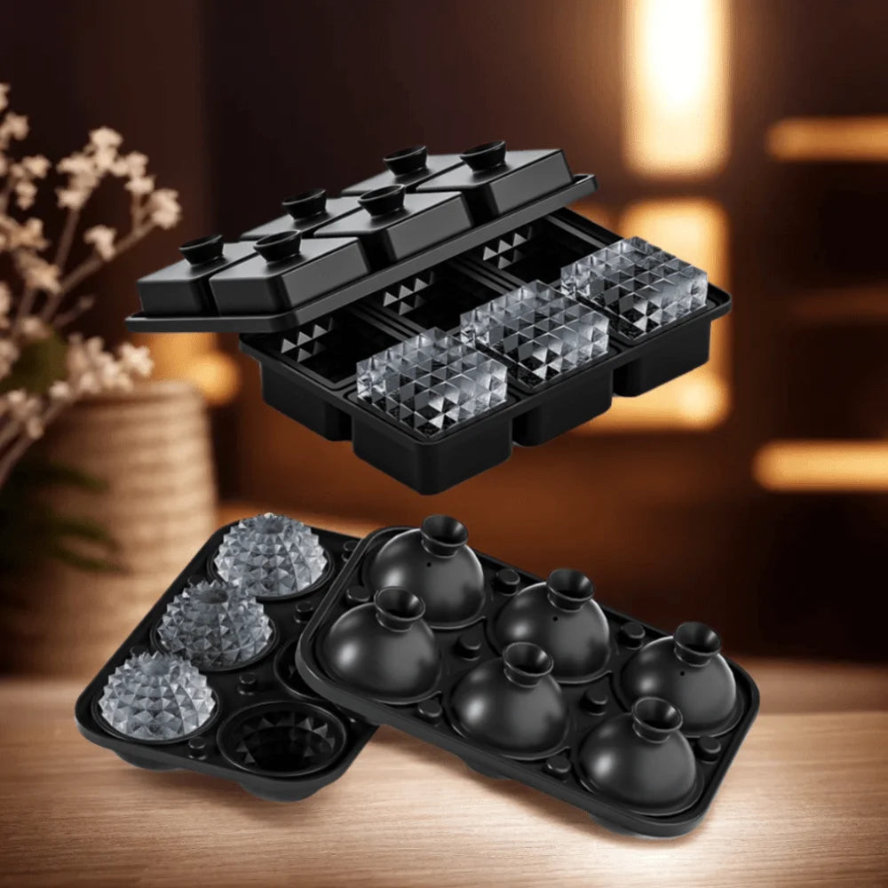 Ice Cube Mold Silicone Tray Easy Make Release Ice Ball Tools with Lid Funnel Perfect for Freezer Chilling Whiskey Parties Drinks