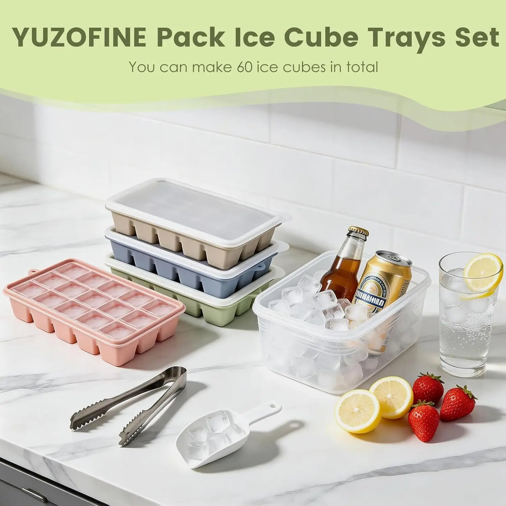 Silicone Ice Cube Tray 1/2/3 Pack with Lid for Whiskey Cocktail Drinks & Food - Freezer Grade Ice Trays for Easy Ice Cubes Relea