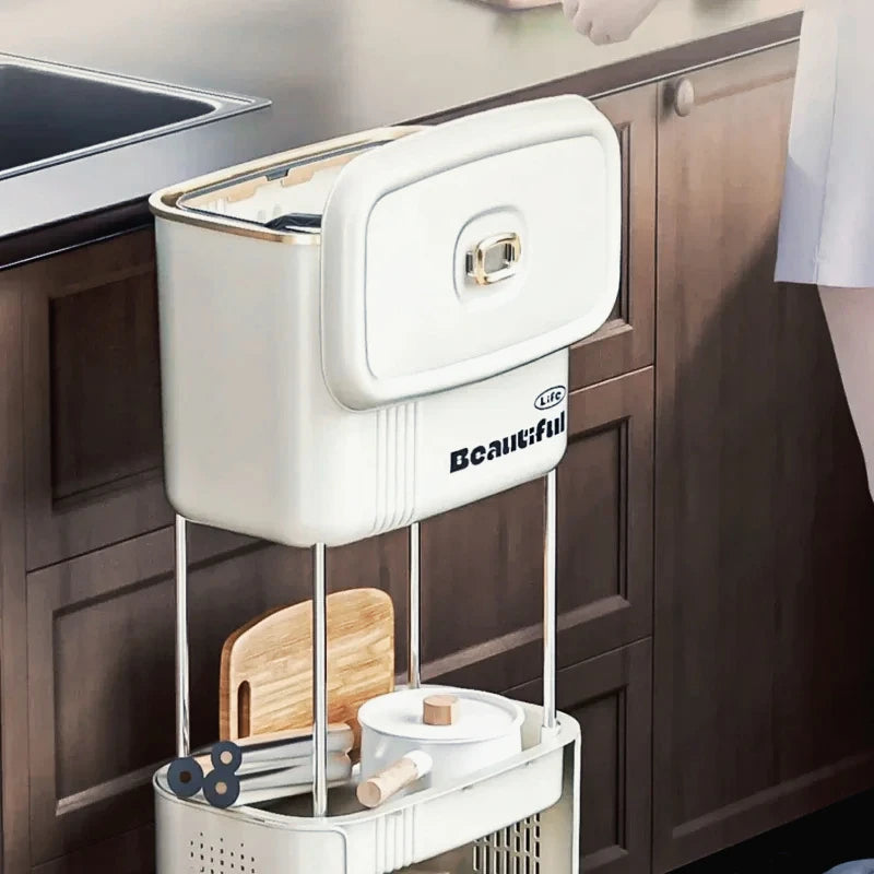 Kitchen Garbage Bin with Lid, Odor-Resistant, Large Capacity, Double-Layer Waste Separation, Ideal for Clean, Organized Kitchen