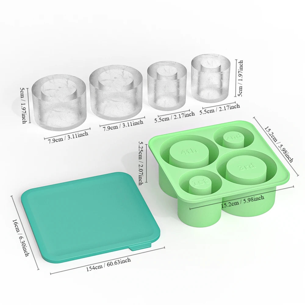 Ice Cube Tray for 30Oz-40Oz Tumbler Cup Silicone Ice Cube Tray with Lid and Bin for Freezer, Easy Fill and Release Cylinder Ice