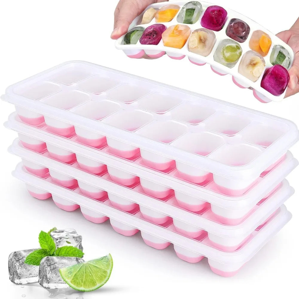 1pcs Silicone Ice Cube Mold Easy Release Flexible Mold With Spill Resistant Removable Lid Stackable Ice Trays With Covers