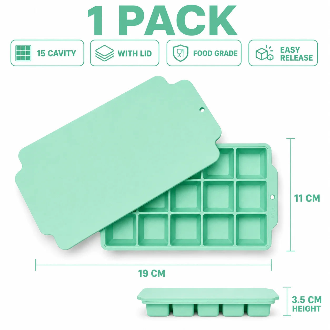 15-Grid Silicone Ice Cube Tray with Lid Large Square Ice Mold for Whiskey Cocktails Reusable Easy Release Ice Maker