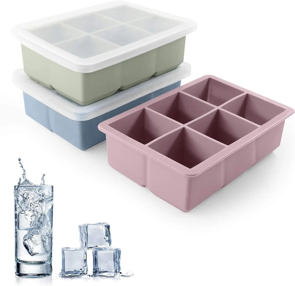 Large Silicone Ice Cube Tray Mold, BPA Free, Food Grade Ice Cube Mold, Flexible, 6 Holes Easy Release Slow Melt Ice For Whiskey