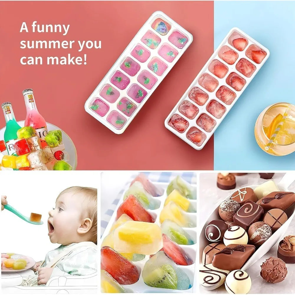 1pcs Silicone Ice Cube Mold Easy Release Flexible Mold With Spill Resistant Removable Lid Stackable Ice Trays With Covers