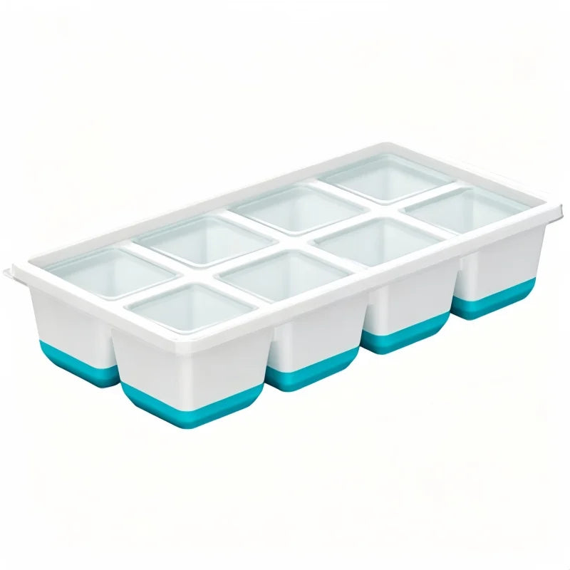 8 Grid Large Square Plastic Ice Tray with Lid, Soft Bottom Easy To Release Mold  Large Ice Cube Mold for Whiskey Cocktail