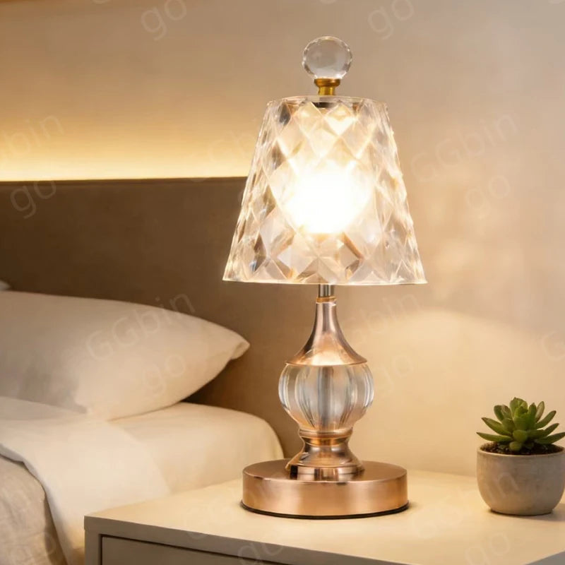 Luxury Crystal Desk Lamp Home Decor LED Table Light Rechargeable Bedside Light Reading Lamp