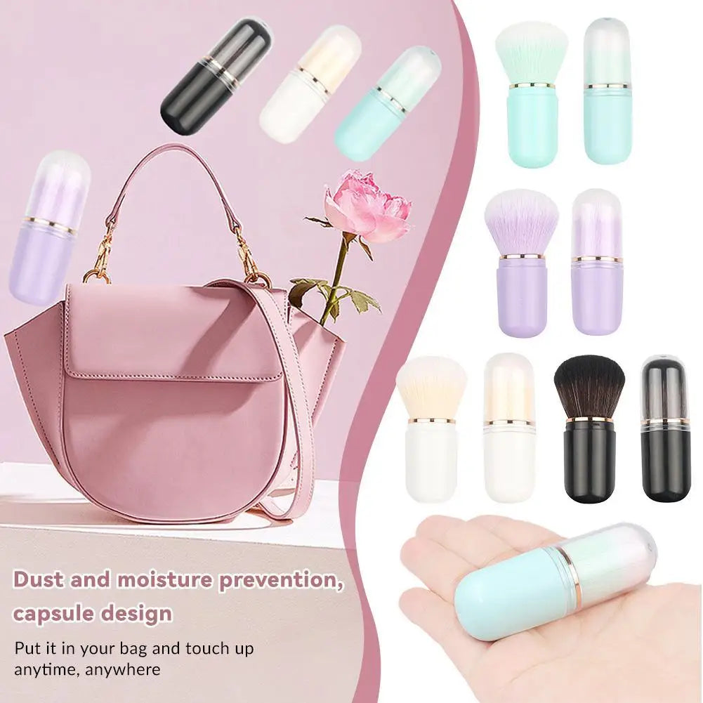 Portable Telescopic Makeup Brush Capsule Shape Foundation Powder Blush Brush Soft Synthetic Hair Travel Beauty Cosmetic Tool 1PC