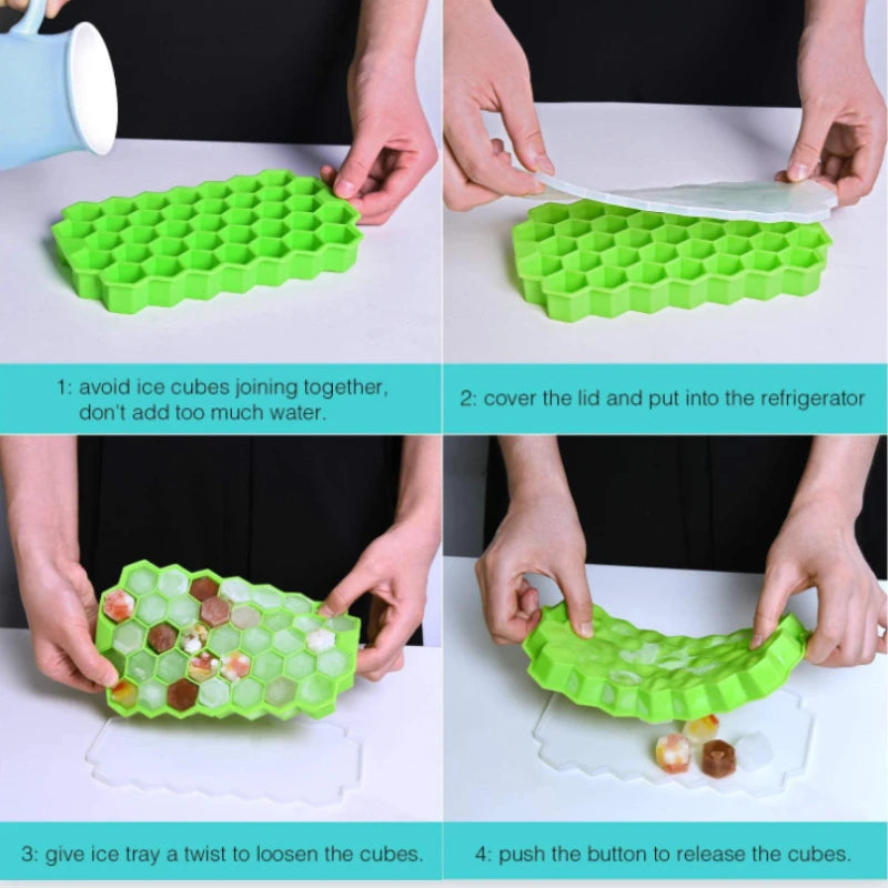 Silicone Honeycomb Movable 37 Ice Tray, with removable lid silicone ice cube mold, BPA-free